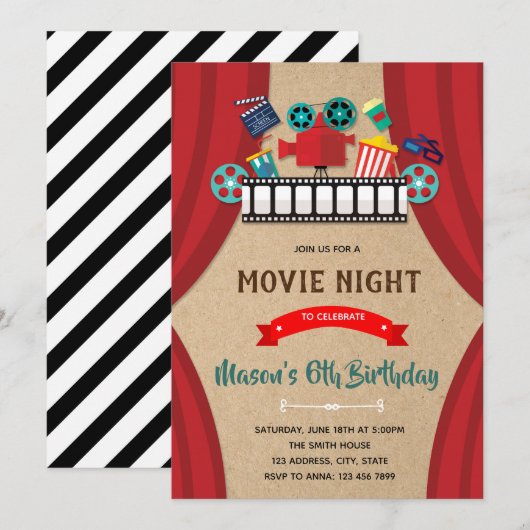 Cinema film avond verjaardag uitnodiging (Voorkant / Achterkant)