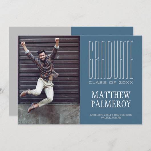 Cinema Lettering Foto Blauwgroen Afstuderen aankon Aankondiging (Voorkant / Achterkant)