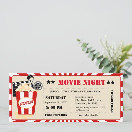  Cinema Movie Ticket Verjaardagsfeest Kaart (Staand voorkant)