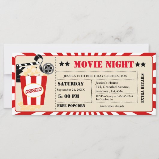  Cinema Movie Ticket Verjaardagsfeest Kaart (Voorkant)