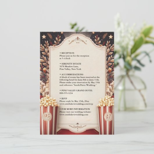 Cinema Retro Movie Ticket Meest populaire bruiloft Informatiekaartje (Staand voorkant)