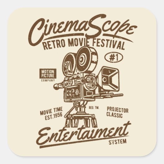 Cinema scope Classic Retro Hollywood Camera Hollyw Vierkante Sticker (Voorkant)