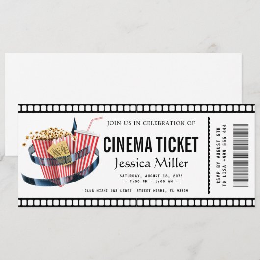 cinema ticket Invitation Kaart (Voorkant / Achterkant)