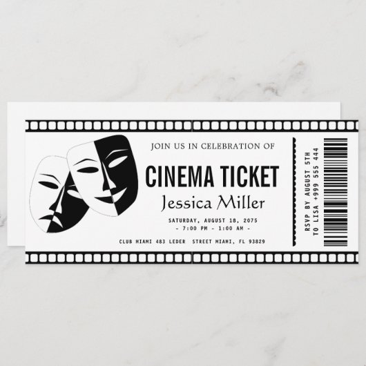 cinema ticket Invitation Kaart (Voorkant / Achterkant)