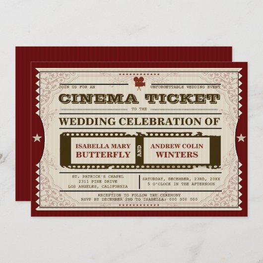 Cinema Ticket - Uitnodiging voor een bruiloft (Voorkant / Achterkant)