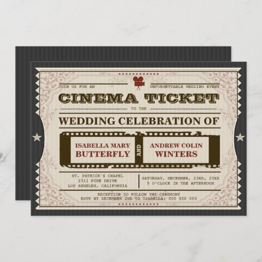 Cinema Ticket - Weddenschap op grijs Kaart (Voorkant / Achterkant)