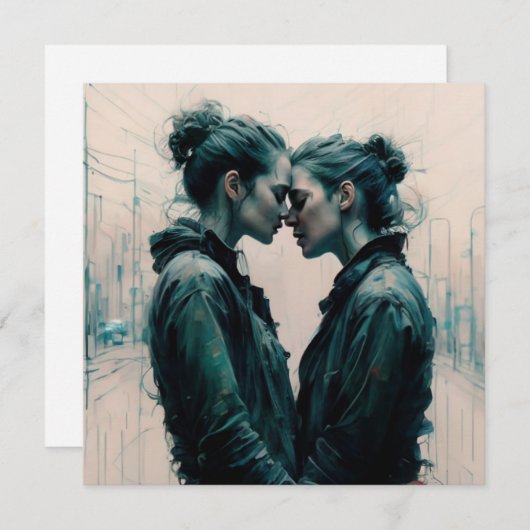 Cinematic Lesbisch Paar Scribbles Feestdagenkaart (Voorkant / Achterkant)