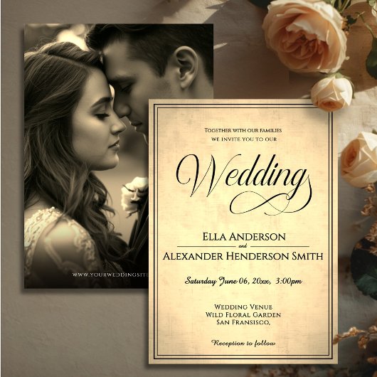 Cinematic Photo Vintage Wedding Invitation  Kaart