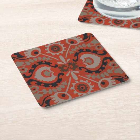 Cinnabar Suzani I Kartonnen Onderzetters (Schuin)