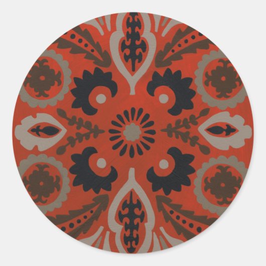 Cinnabar Suzani II Ronde Sticker (Voorkant)