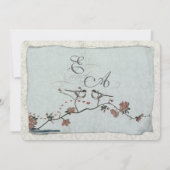 Cinnamon and Blue Love Bird Damask Wedding Invites Kaart (Achterkant)