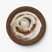 Cinnamon Bun met Icing Papieren Bordje (Voorkant)