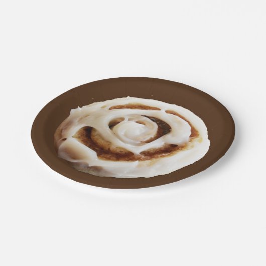 Cinnamon Bun met Icing Papieren Bordje (Gekanteld)