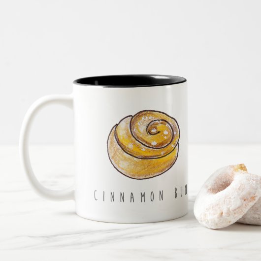 Cinnamon Buns Cinnamon Rolls Coffee Fika Tweekleurige Koffiemok (Met donut)