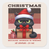 Cinnamon Cocoa Funny Cat Retro Christmas Holiday Vierkante Sticker (Voorkant)