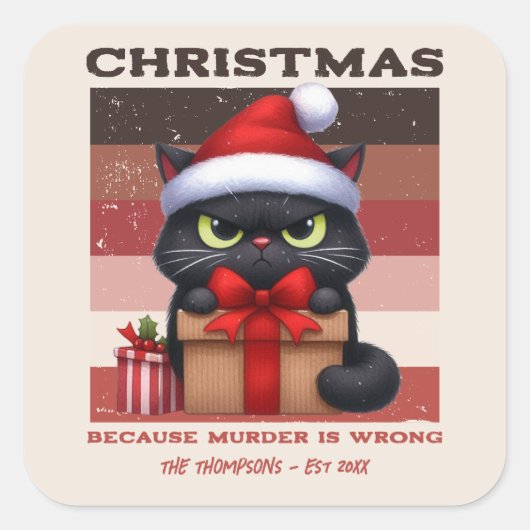 Cinnamon Cocoa Funny Cat Retro Christmas Holiday Vierkante Sticker (Voorkant)