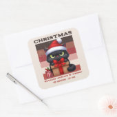 Cinnamon Cocoa Funny Cat Retro Christmas Holiday Vierkante Sticker (Envelop)