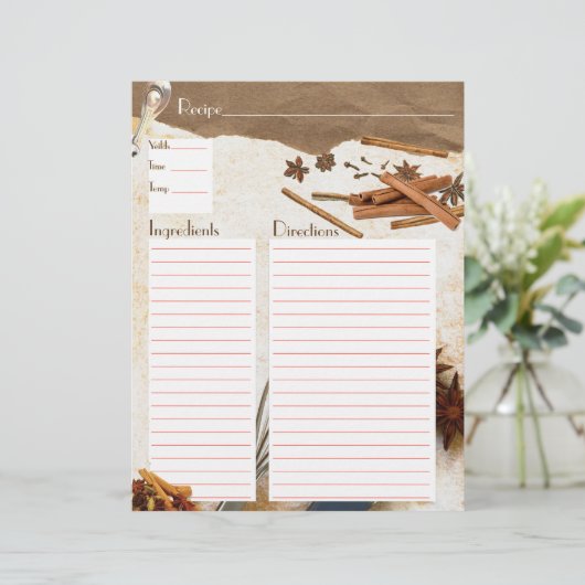 Cinnamon en Spices Recipe Insert (Staand voorkant)