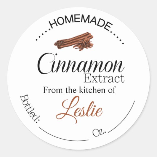 Cinnamon Extract labels, homemade extracten Ronde Sticker (Voorkant)