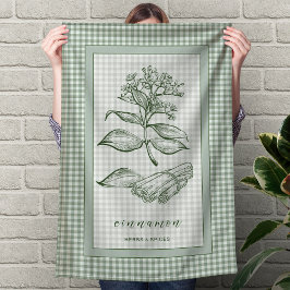 Cinnamon Herb Kitchen Towel – Green Gingham Border Theedoek