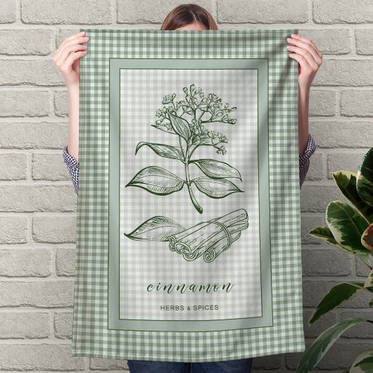 Cinnamon Herb Kitchen Towel – Green Gingham Border Theedoek