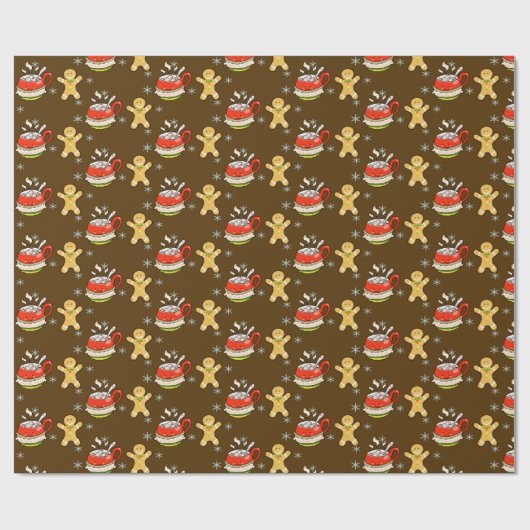 Cinnamon Hot Cocoa & Gingerbread Man Cookie Cadeaupapier (Vlak)