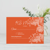 Cinnamon orange white floral lace RSVP Kaart (Staand voorkant)