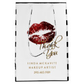 Cinnamon Red Glitter Lips & White Stripes Medium Cadeauzakje (Voorkant)