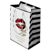 Cinnamon Red Glitter Lips & White Stripes Medium Cadeauzakje (Voorkant Gekanteld)