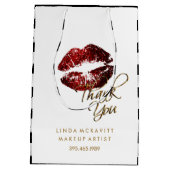 Cinnamon Red Glitter Lips & White Stripes Medium Cadeauzakje (Achterkant)