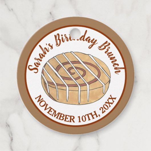 Cinnamon Roll Bun Pastry Birthday Party Brunch Bedankjes Labels (Voorkant)