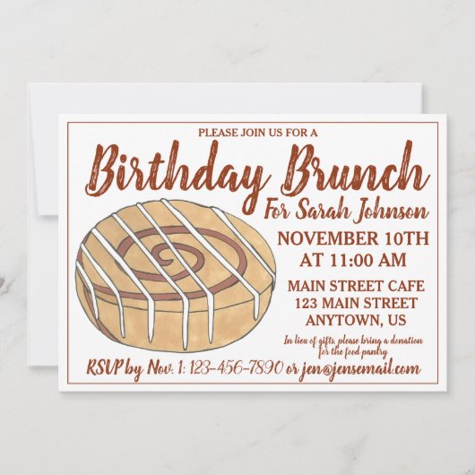Cinnamon Roll Bun Pastry Birthday Party Brunch Kaart (Voorkant)