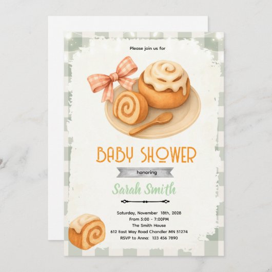 Cinnamon Roll party theme invitation Kaart (Voorkant / Achterkant)