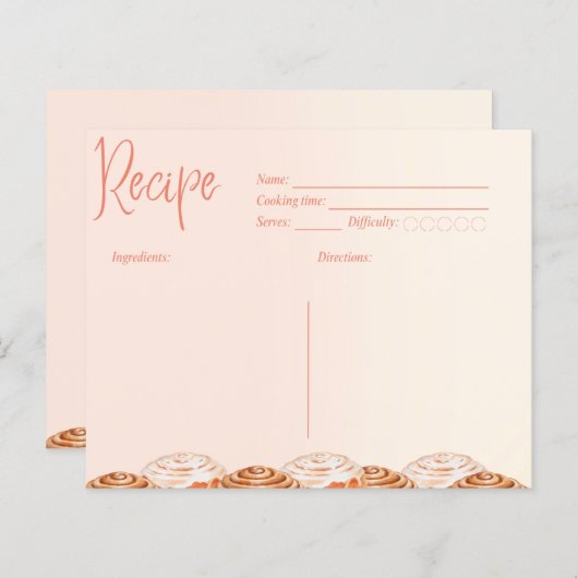 Cinnamon Roll Watercolor Recipe Card (Voorkant / Achterkant)