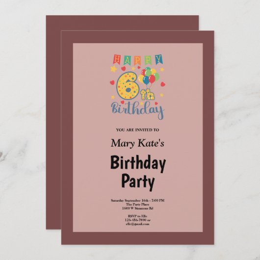 Cinnamon Roos, 6 e uitnodiging van de Birthday (Voorkant / Achterkant)