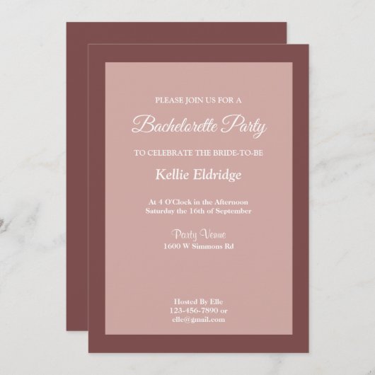 Cinnamon Roos - Bachelorette partijuitnodiging Kaart (Voorkant / Achterkant)