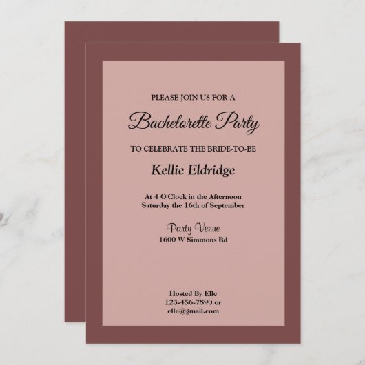 Cinnamon Roos - Bachelorette partijuitnodiging Kaart (Voorkant / Achterkant)