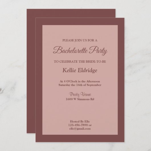 Cinnamon Roos - Bachelorette partijuitnodiging Kaart (Voorkant / Achterkant)