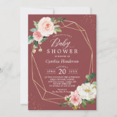 Cinnamon Roos Blush Floral Geometric Baby shower I Kaart (Voorkant)