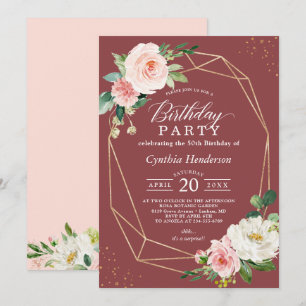 Cinnamon Roos Blush Pink Floral Birthday Party Kaart