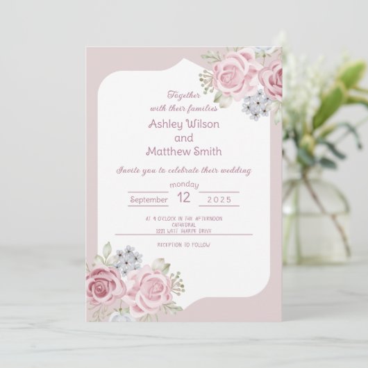 Cinnamon Roos floral bruiloft Kaart (Staand voorkant)