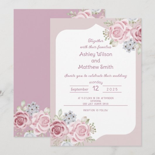 Cinnamon Roos floral bruiloft Kaart (Voorkant / Achterkant)