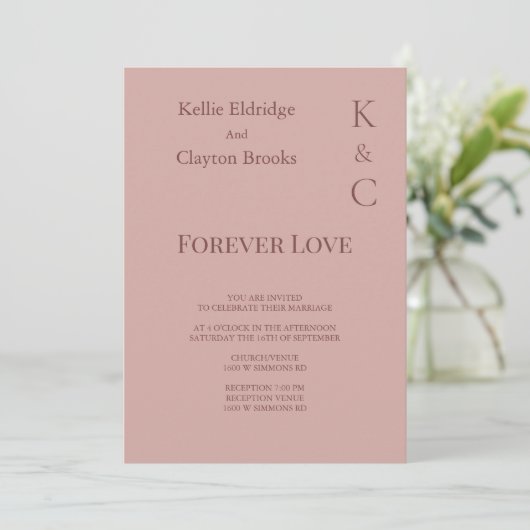 Cinnamon Roos Forever Love Wedding Invitation Kaart (Staand voorkant)