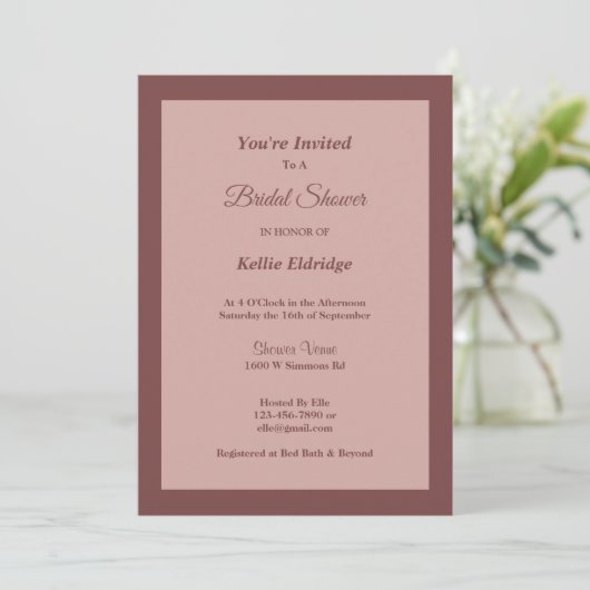 Cinnamon Roos Framed Bridal Shower Invitation Kaart (Staand voorkant)