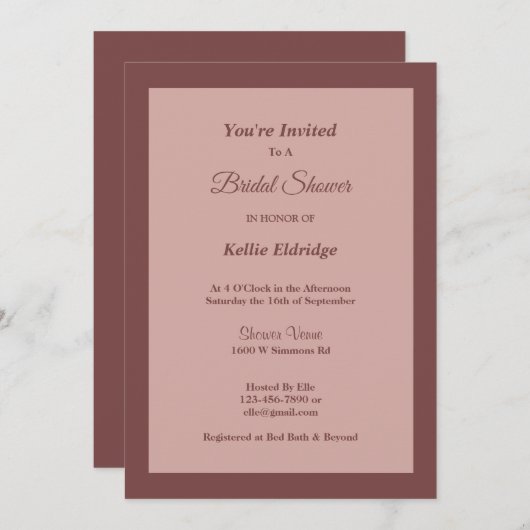 Cinnamon Roos Framed Bridal Shower Invitation Kaart (Voorkant / Achterkant)