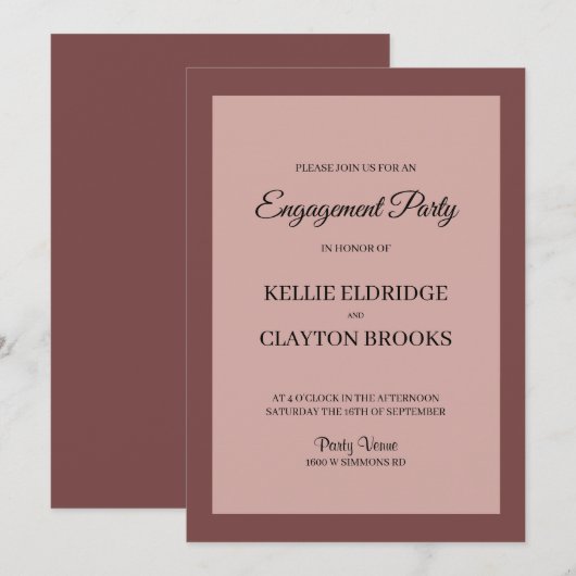 Cinnamon Roos Framed Engagement Party Invitation Kaart (Voorkant / Achterkant)