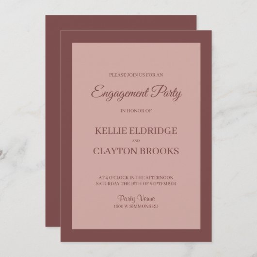 Cinnamon Roos Framed Engagement Party Invitation Kaart (Voorkant / Achterkant)