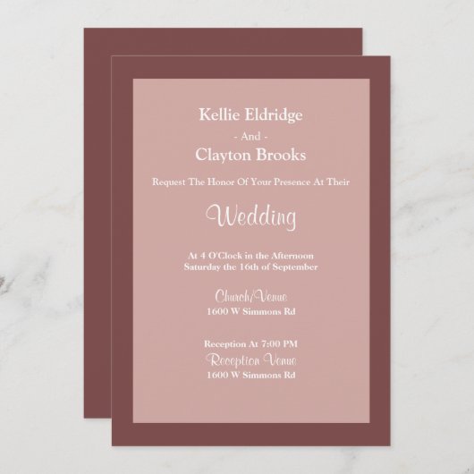 Cinnamon Roos Framed Wedding Invitation Kaart (Voorkant / Achterkant)