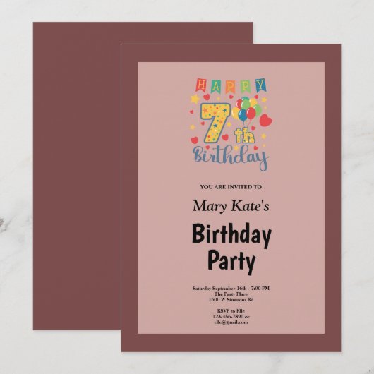 Cinnamon Roos met de zevende verjaardag van de uit Kaart (Voorkant / Achterkant)