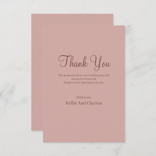 Cinnamon Roos Modern Minimalist Weddenschap Bedankkaart (Voorkant / Achterkant)